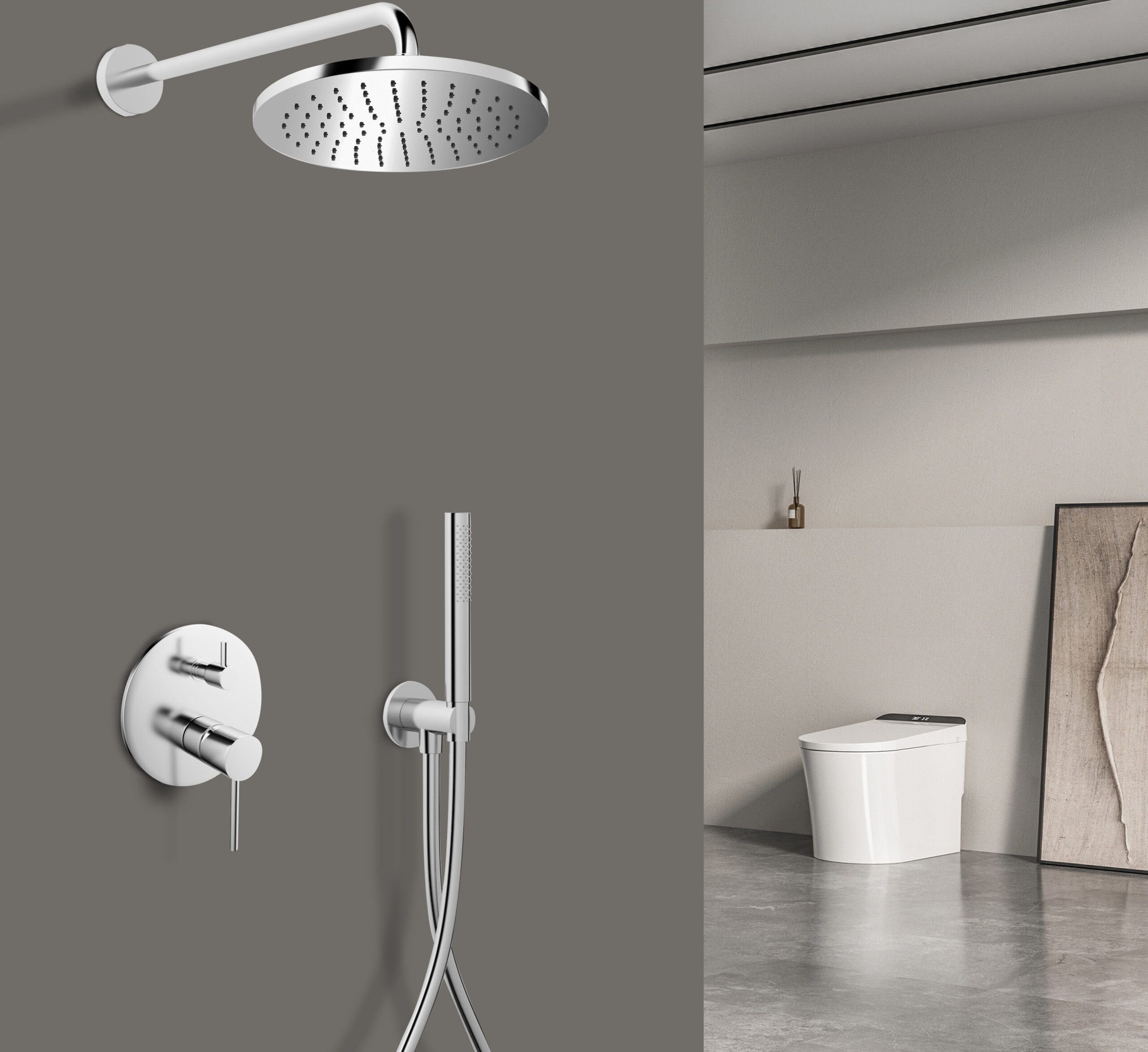 High Quality Smart Bathroom  Brass Hidden Concealed Rain Shower Faucet Mixer Set