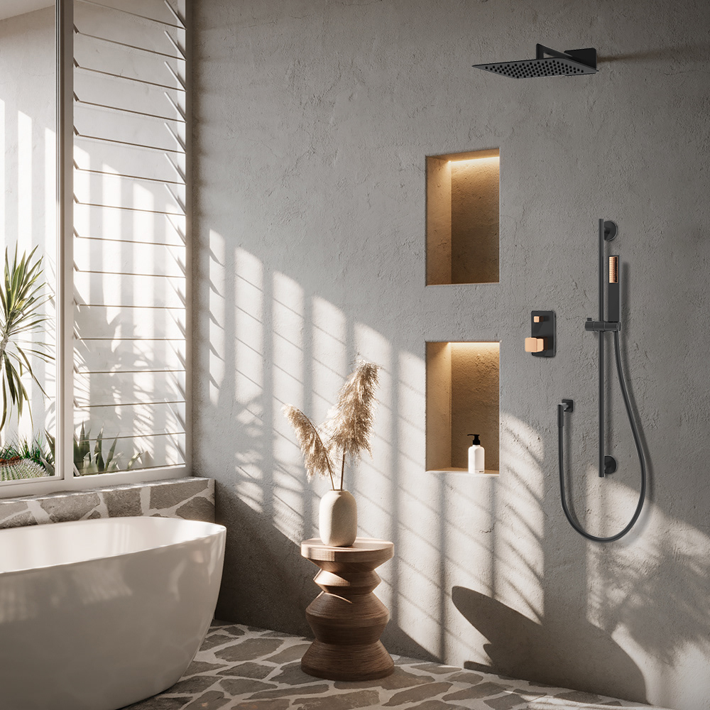 Modern Hotel Style Square Design Wall Mounted Concealed Shower Control Valve with Diverter Shower Faucet Mixer Valve