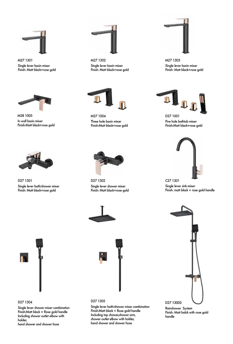 Modern Black&Rose gold Brass Rainfall Shower Set Bathroom Bath Shower Faucet