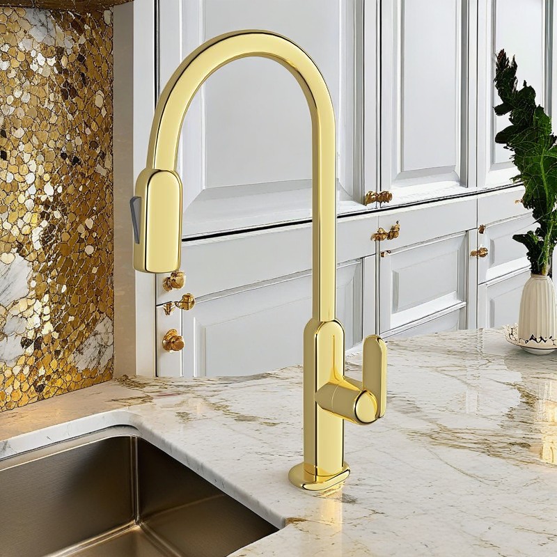 Multi-Functional Spray Modes Zinc Single Handle Pull Out gold Chrome Finished Kitchen Faucet