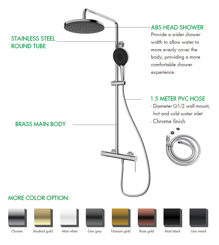 Factory Wholesale Bathroom Wall Mounted chrome Thermostatic Shower rainsystem for Bathroom