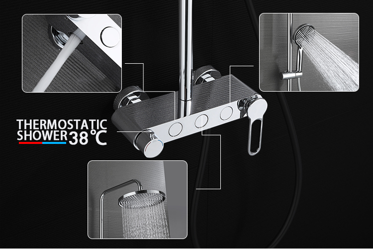 3 Function Thermostatic Bathroom Shower Set Wall Mounted Pressurized Shower Faucet Set