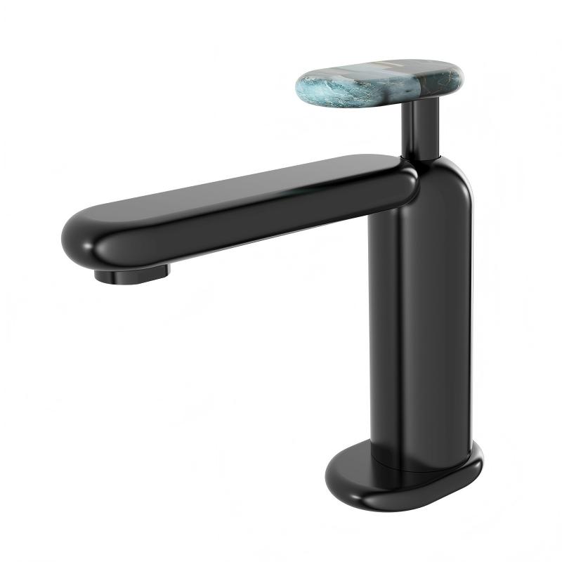 Cobble Series faucet in matte black with stone handle, stylish bathroom tap